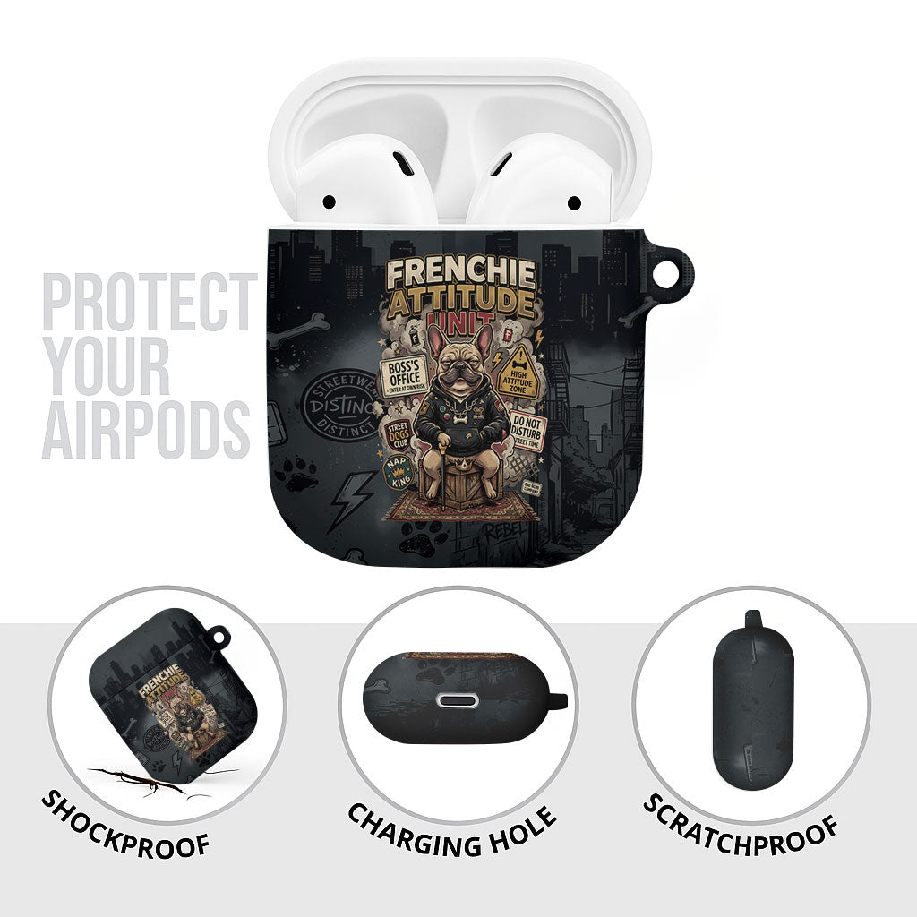 French Bulldog Tiny Body Major Attitude AirPods Case Urban Streetwear Cool Frenchie Mascot Art