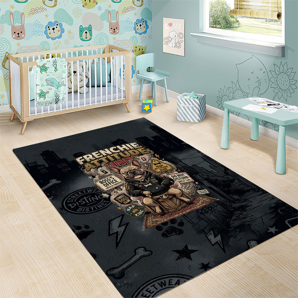 French Bulldog Tiny Body Major Attitude Area Rug Urban Streetwear Cool Frenchie Mascot Art