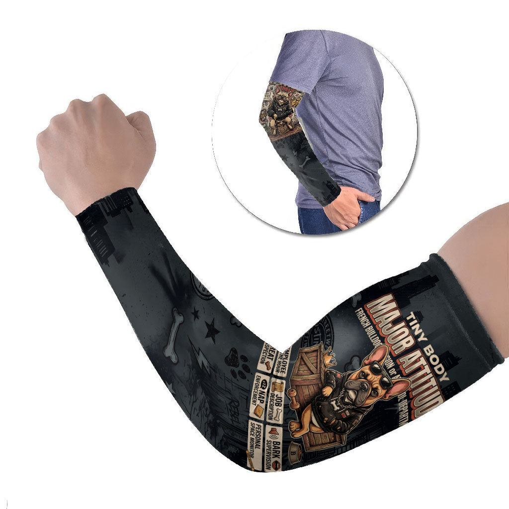 French Bulldog Tiny Body Major Attitude Arm Sleeves Urban Streetwear Cool Frenchie Mascot Art