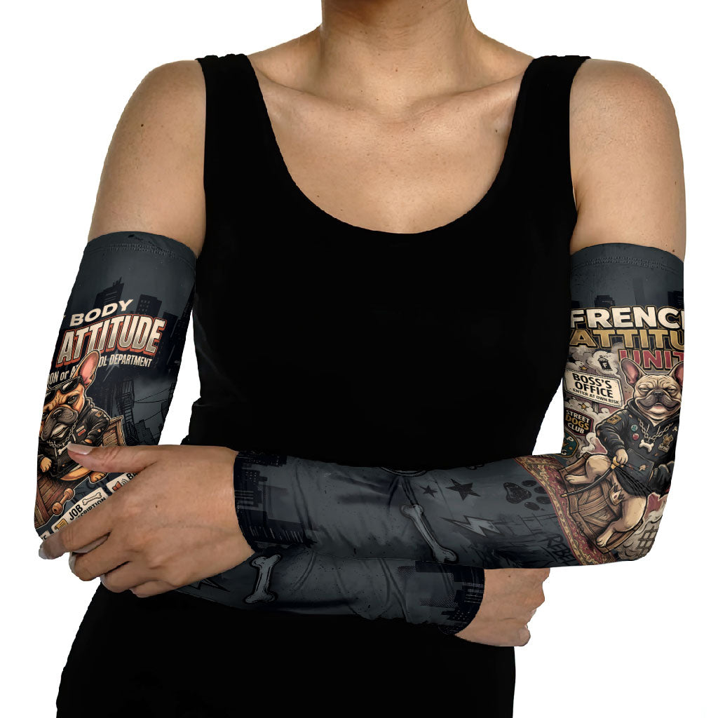 French Bulldog Tiny Body Major Attitude Arm Sleeves Urban Streetwear Cool Frenchie Mascot Art