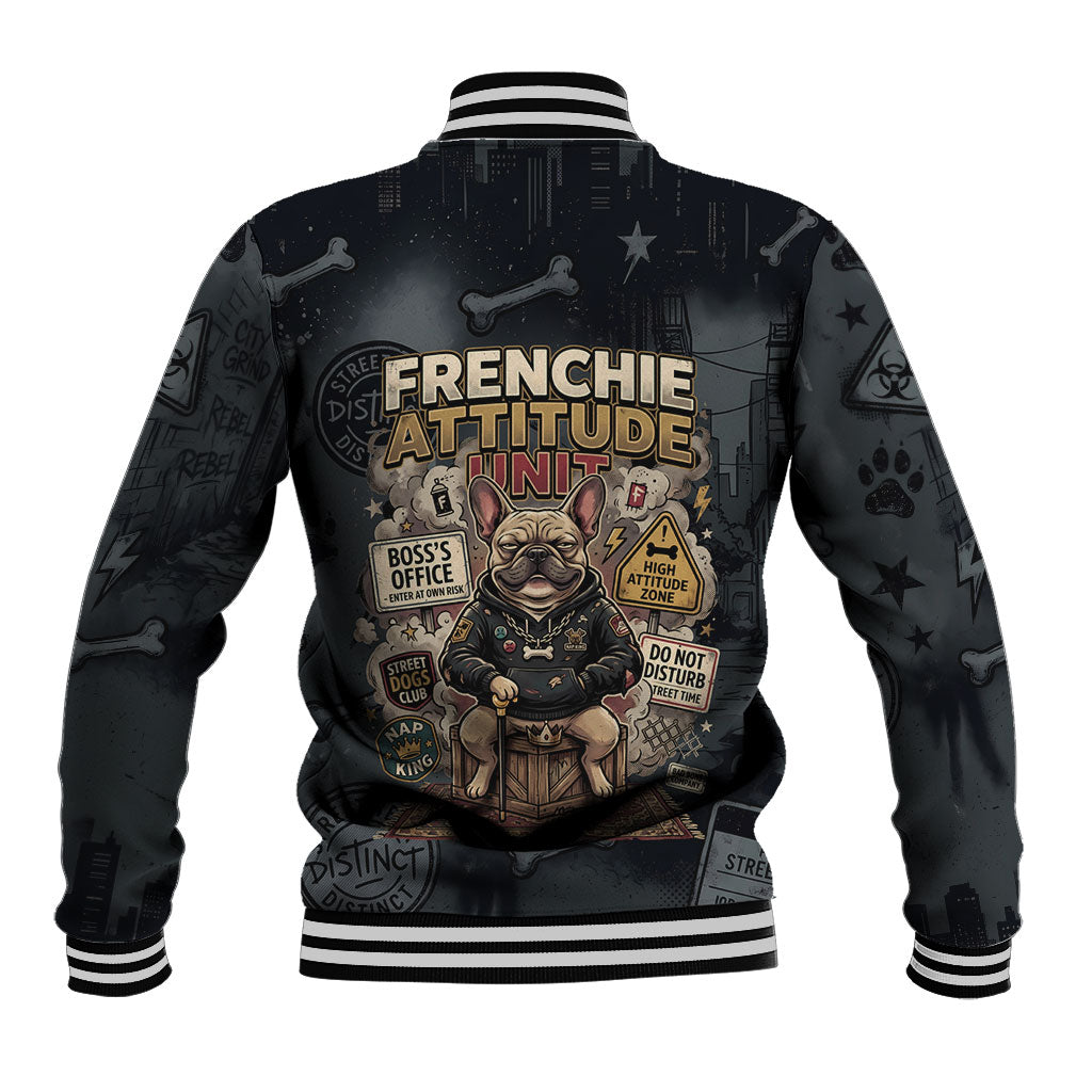 French Bulldog Tiny Body Major Attitude Baseball Jacket Urban Streetwear Cool Frenchie Mascot Art