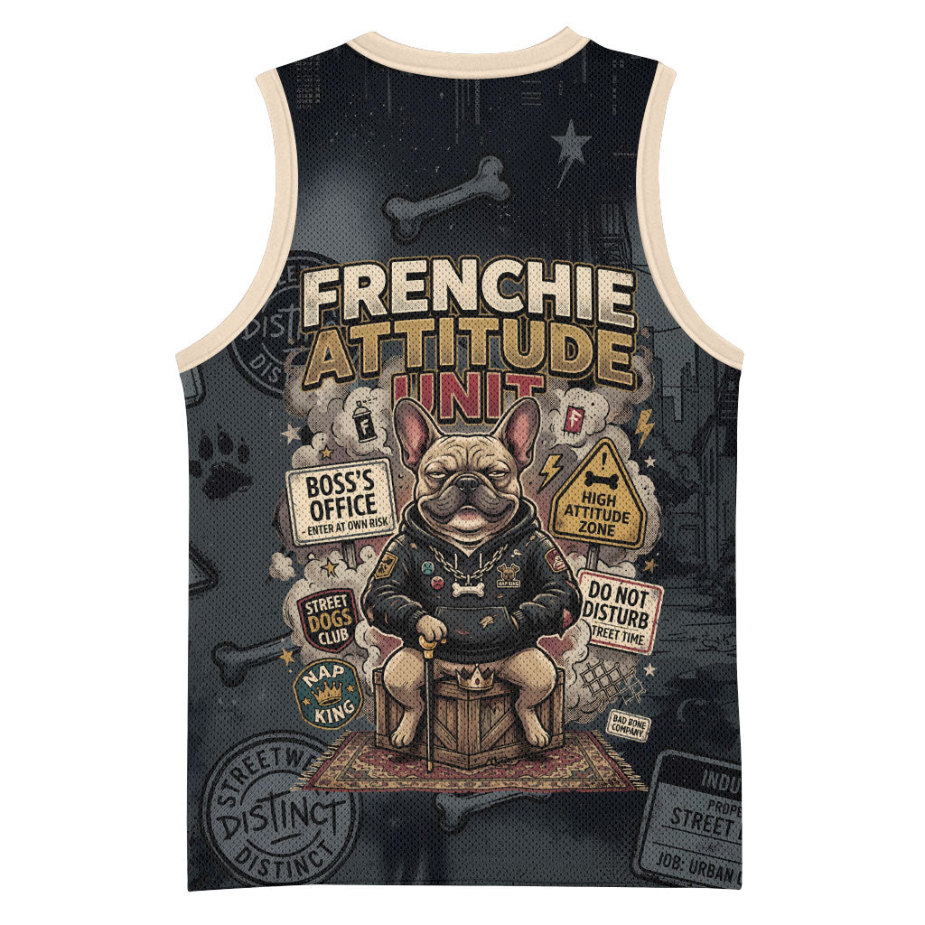 French Bulldog Tiny Body Major Attitude Basketball Jersey Urban Streetwear Cool Frenchie Mascot Art