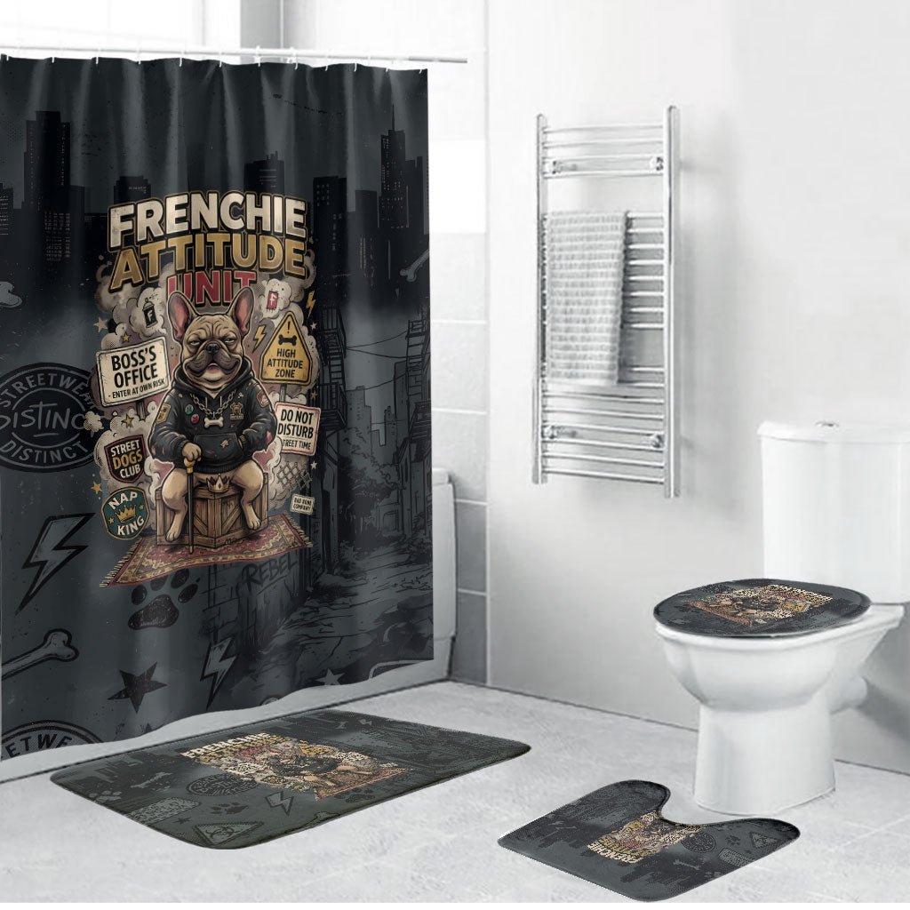 French Bulldog Tiny Body Major Attitude Bathroom Set Urban Streetwear Cool Frenchie Mascot Art