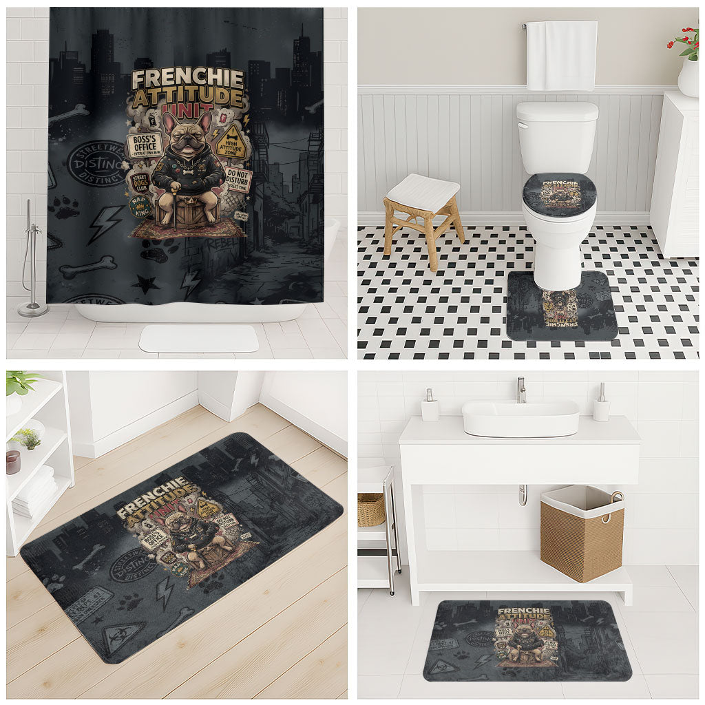 French Bulldog Tiny Body Major Attitude Bathroom Set Urban Streetwear Cool Frenchie Mascot Art