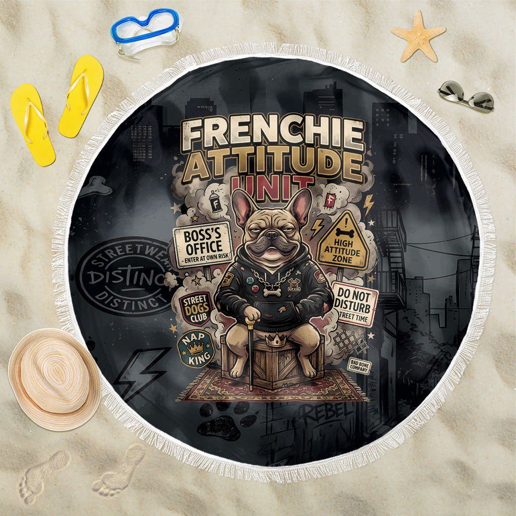 French Bulldog Tiny Body Major Attitude Beach Blanket Urban Streetwear Cool Frenchie Mascot Art