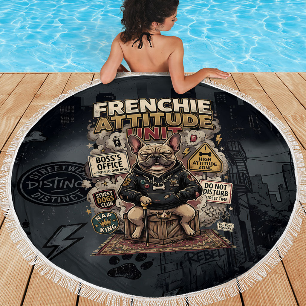 French Bulldog Tiny Body Major Attitude Beach Blanket Urban Streetwear Cool Frenchie Mascot Art