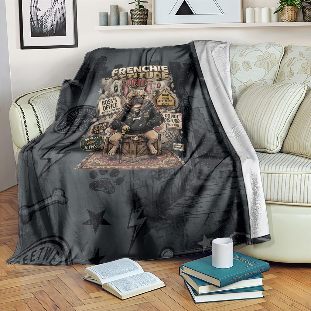 French Bulldog Tiny Body Major Attitude Blanket Urban Streetwear Cool Frenchie Mascot Art