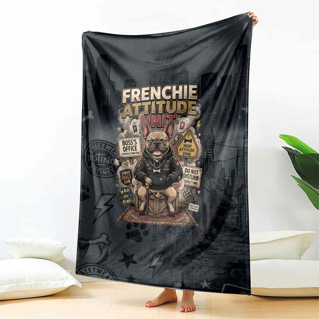 French Bulldog Tiny Body Major Attitude Blanket Urban Streetwear Cool Frenchie Mascot Art