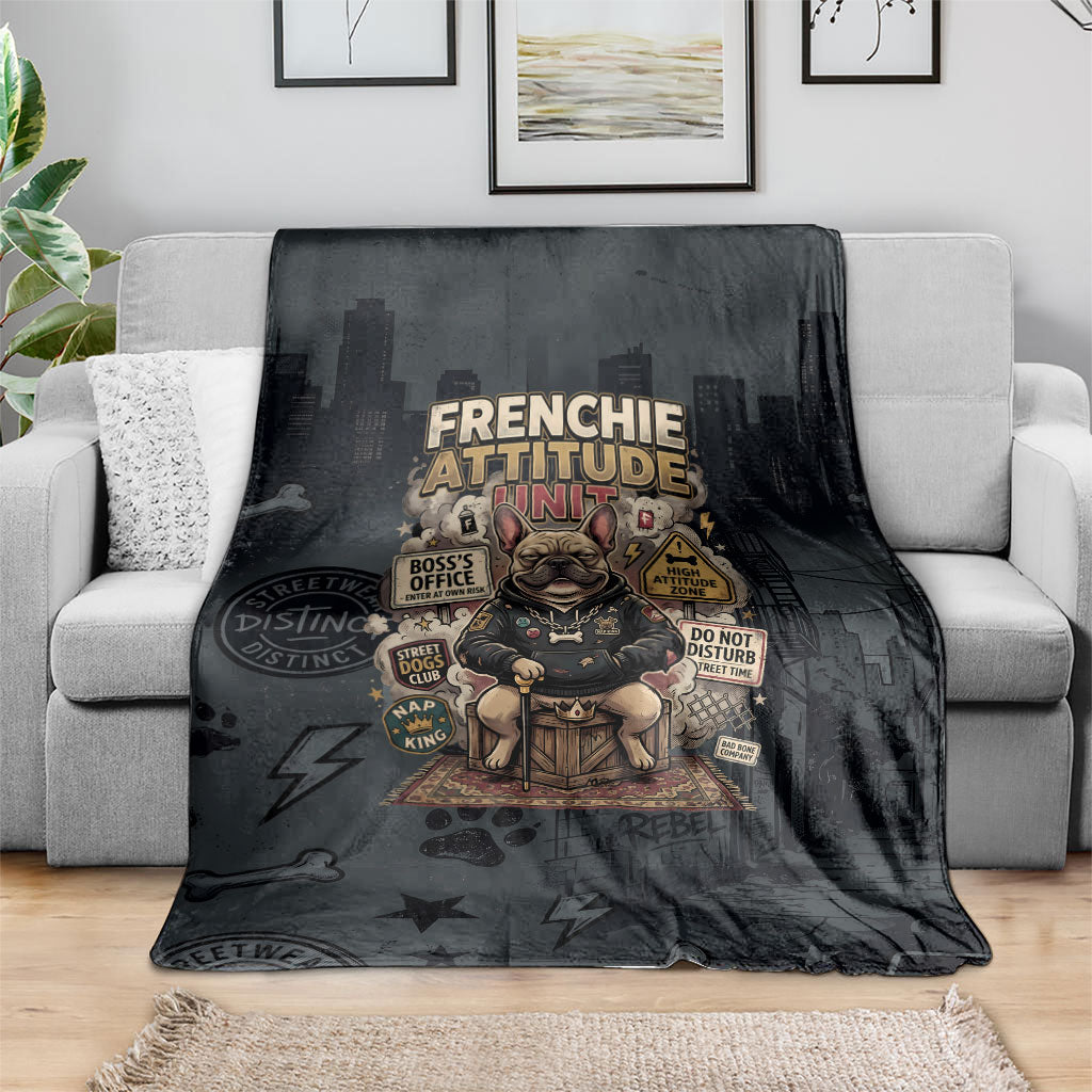 French Bulldog Tiny Body Major Attitude Blanket Urban Streetwear Cool Frenchie Mascot Art
