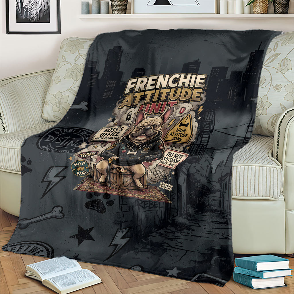 French Bulldog Tiny Body Major Attitude Blanket Urban Streetwear Cool Frenchie Mascot Art