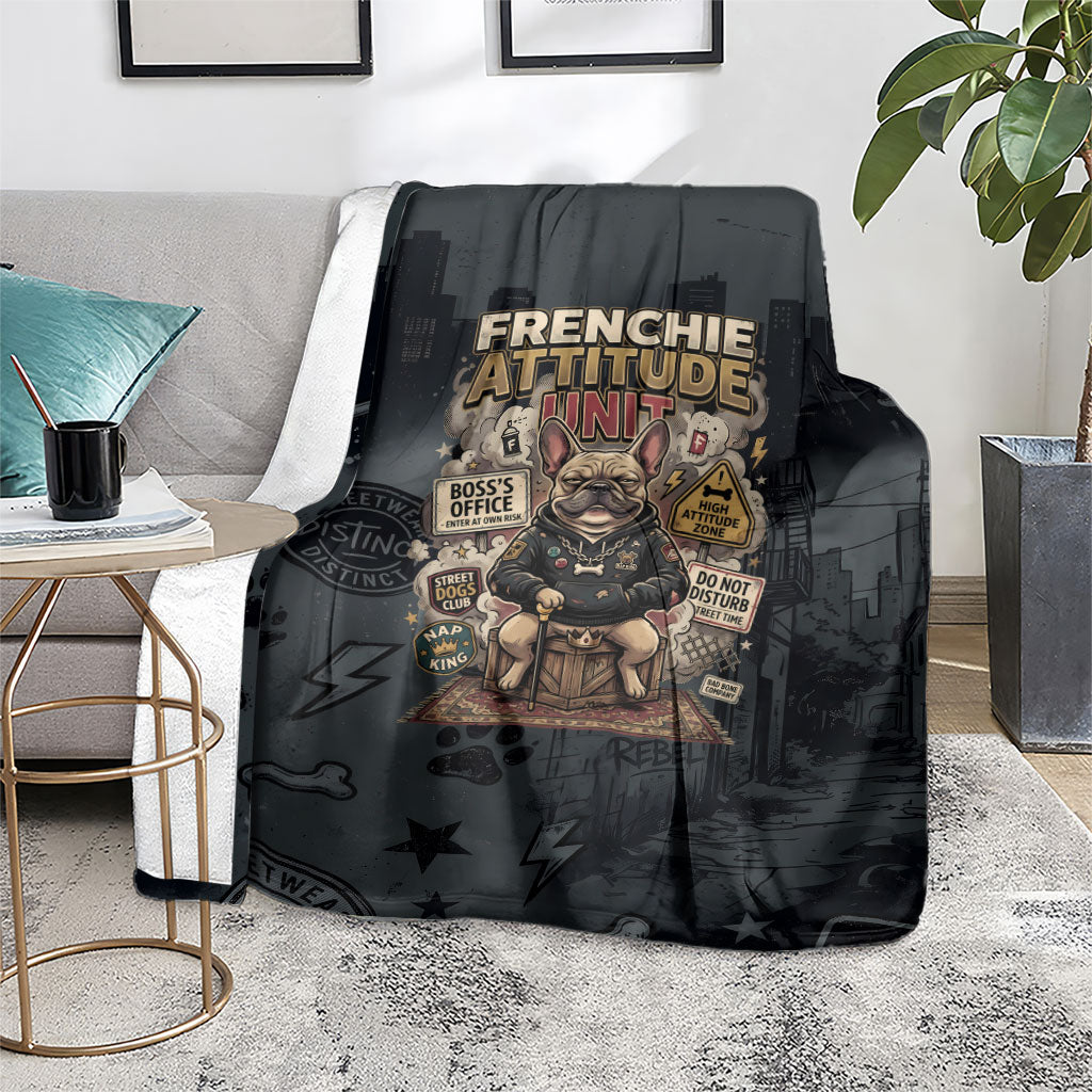 French Bulldog Tiny Body Major Attitude Blanket Urban Streetwear Cool Frenchie Mascot Art