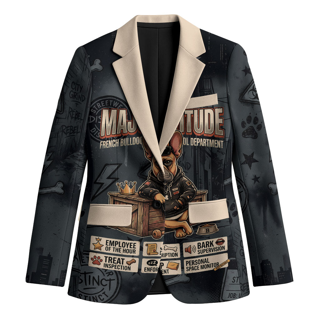 French Bulldog Tiny Body Major Attitude Blazer Urban Streetwear Cool Frenchie Mascot Art