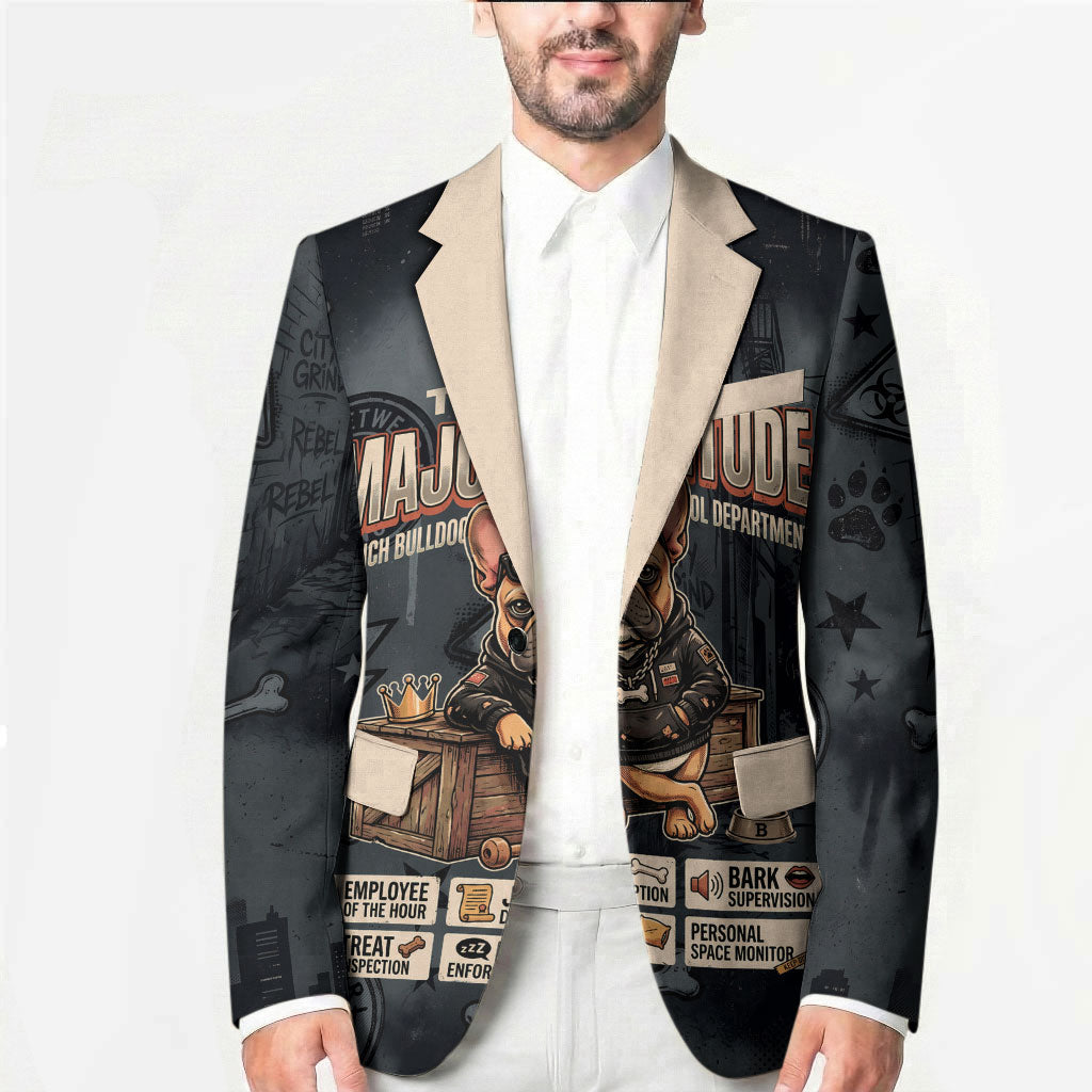 French Bulldog Tiny Body Major Attitude Blazer Urban Streetwear Cool Frenchie Mascot Art