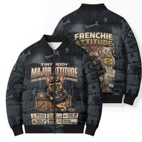 French Bulldog Tiny Body Major Attitude Bomber Puffer Jacket Urban Streetwear Cool Frenchie Mascot Art