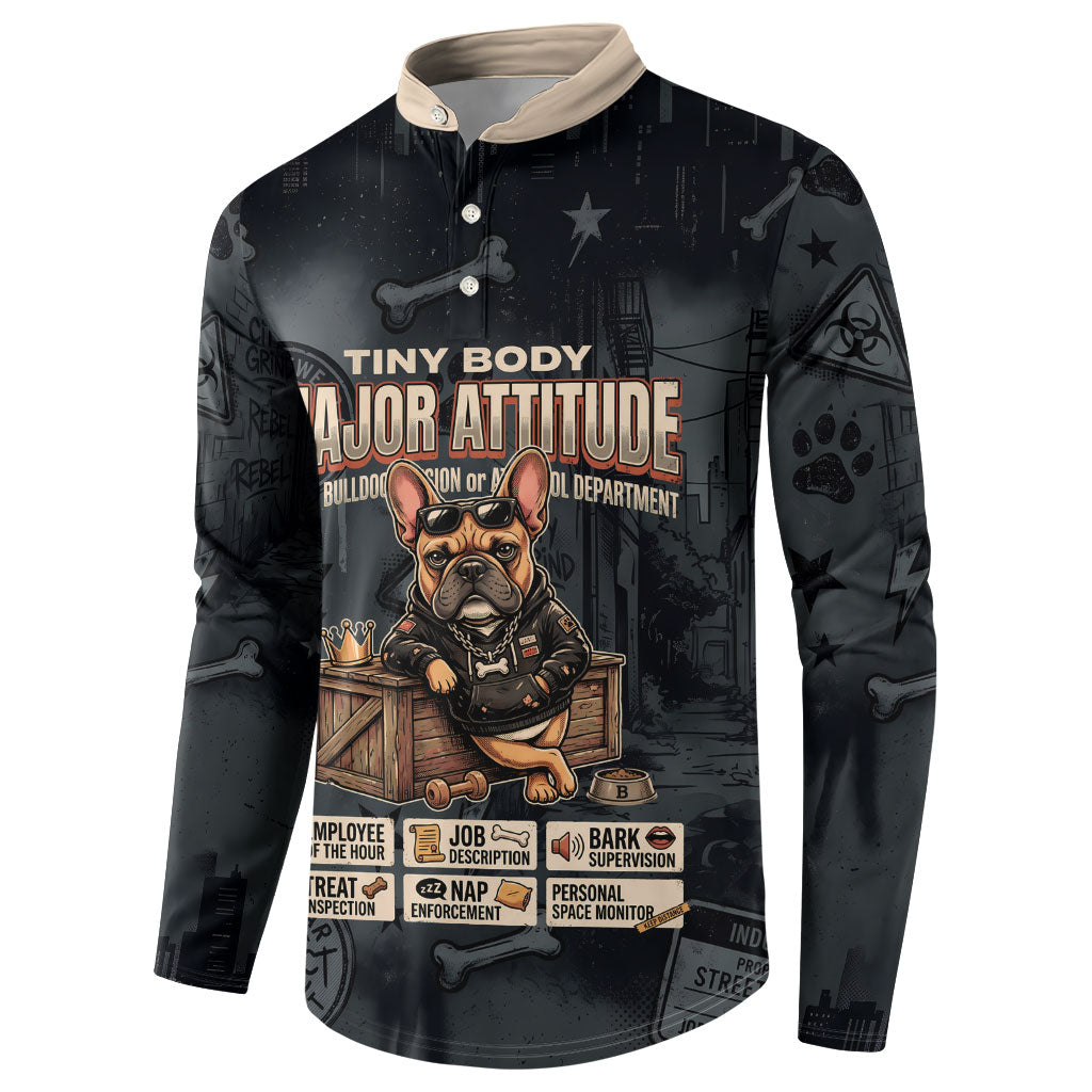 French Bulldog Tiny Body Major Attitude Button Sweatshirt Urban Streetwear Cool Frenchie Mascot Art