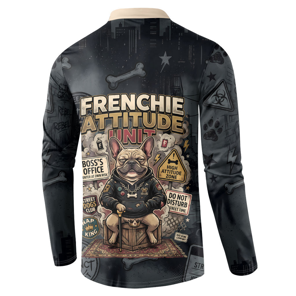 French Bulldog Tiny Body Major Attitude Button Sweatshirt Urban Streetwear Cool Frenchie Mascot Art