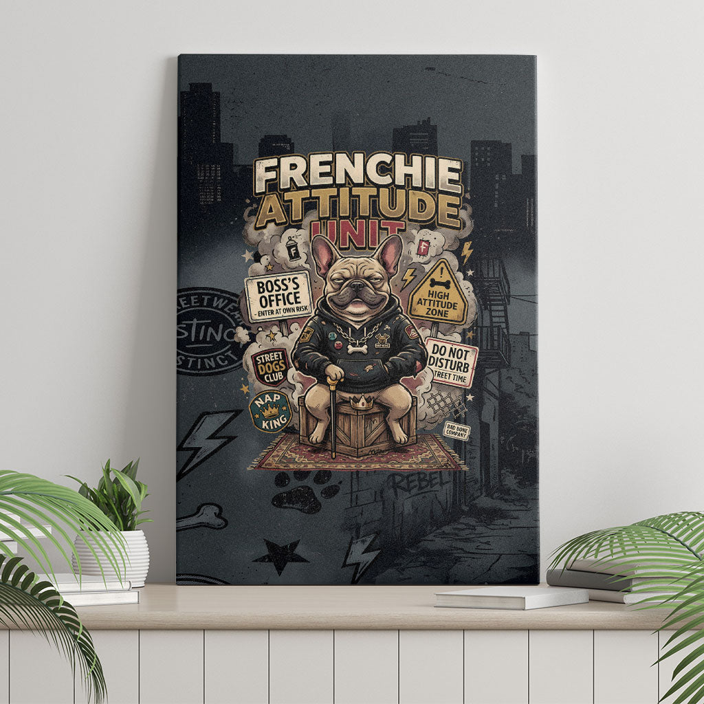 French Bulldog Tiny Body Major Attitude Canvas Wall Art Urban Streetwear Cool Frenchie Mascot Art