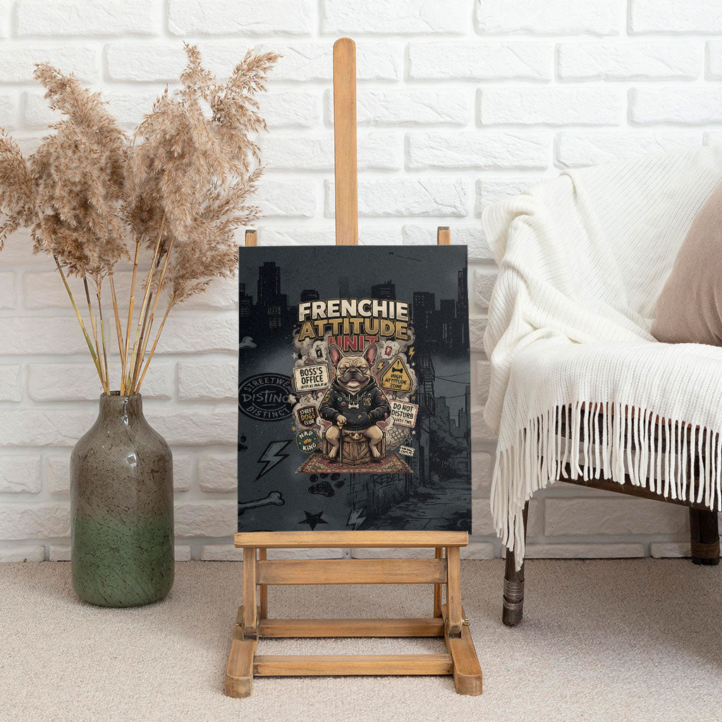 French Bulldog Tiny Body Major Attitude Canvas Wall Art Urban Streetwear Cool Frenchie Mascot Art
