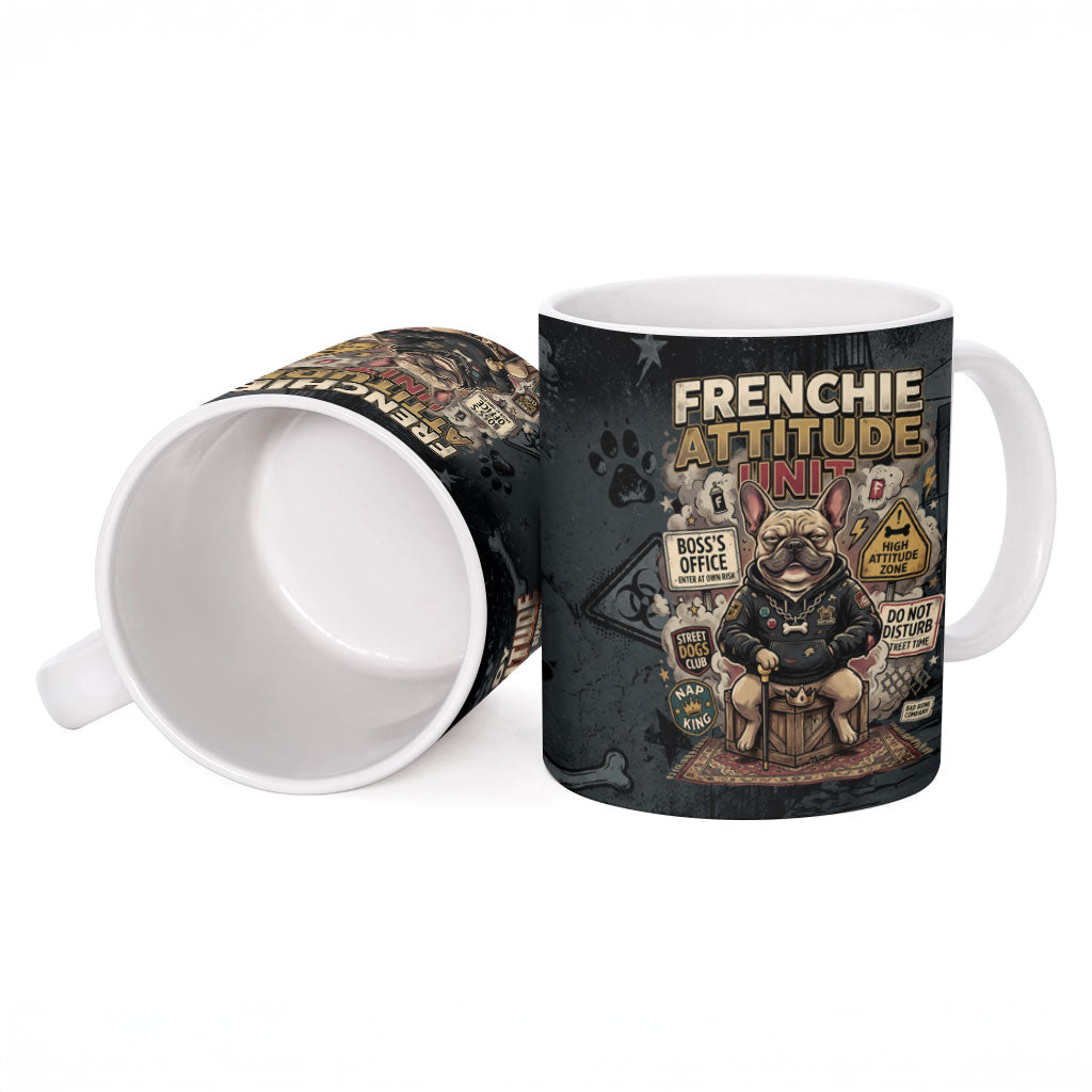 French Bulldog Tiny Body Major Attitude Ceramic Mug Urban Streetwear Cool Frenchie Mascot Art