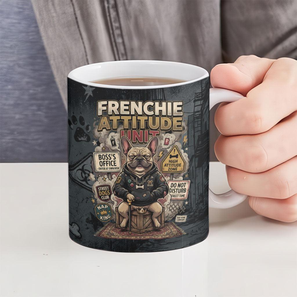 French Bulldog Tiny Body Major Attitude Ceramic Mug Urban Streetwear Cool Frenchie Mascot Art