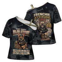 French Bulldog Tiny Body Major Attitude Cross Shoulder Shirt Urban Streetwear Cool Frenchie Mascot Art