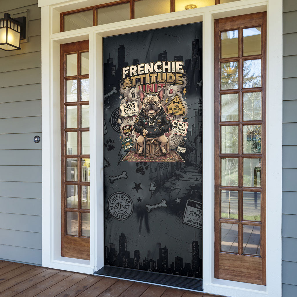 French Bulldog Tiny Body Major Attitude Door Cover Urban Streetwear Cool Frenchie Mascot Art