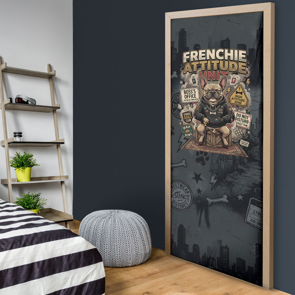 French Bulldog Tiny Body Major Attitude Door Cover Urban Streetwear Cool Frenchie Mascot Art