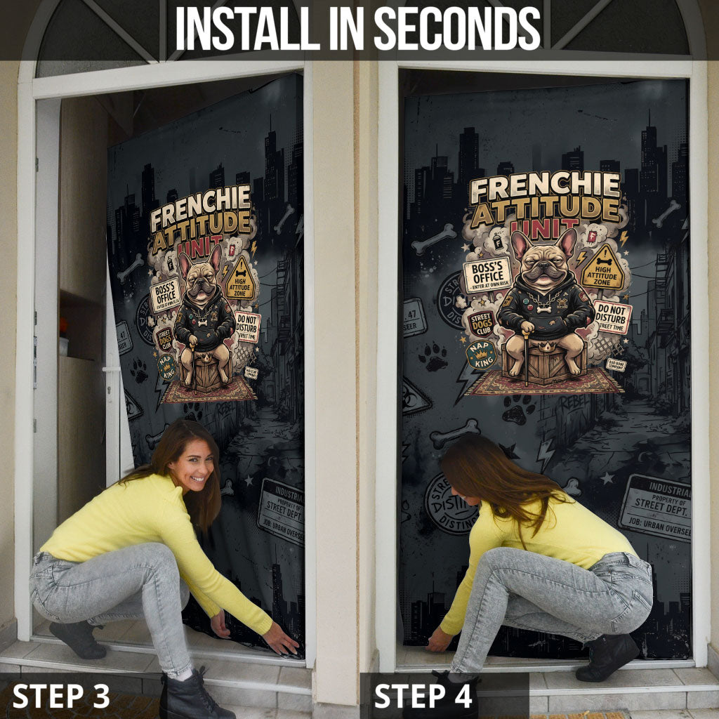French Bulldog Tiny Body Major Attitude Door Cover Urban Streetwear Cool Frenchie Mascot Art