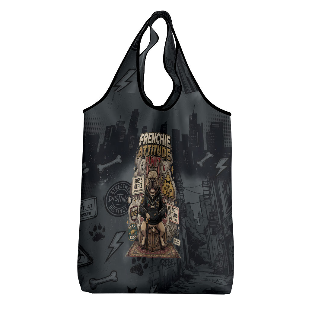 French Bulldog Tiny Body Major Attitude Grocery Bag Urban Streetwear Cool Frenchie Mascot Art