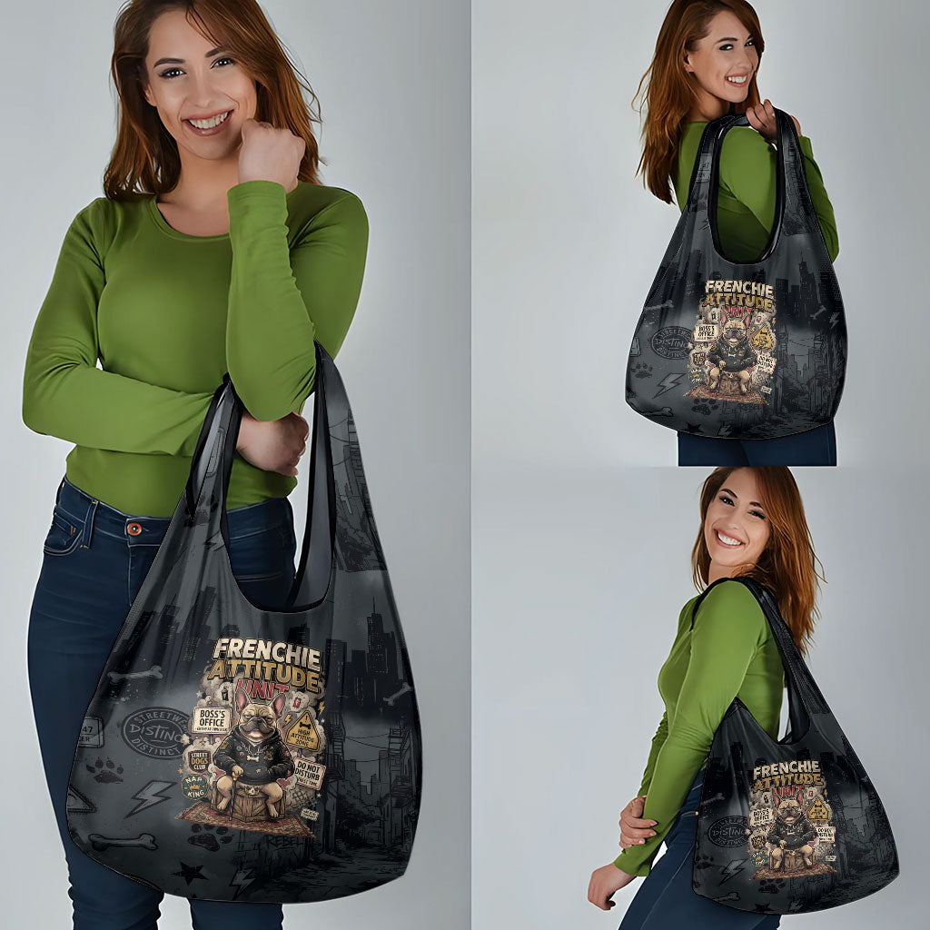 French Bulldog Tiny Body Major Attitude Grocery Bag Urban Streetwear Cool Frenchie Mascot Art