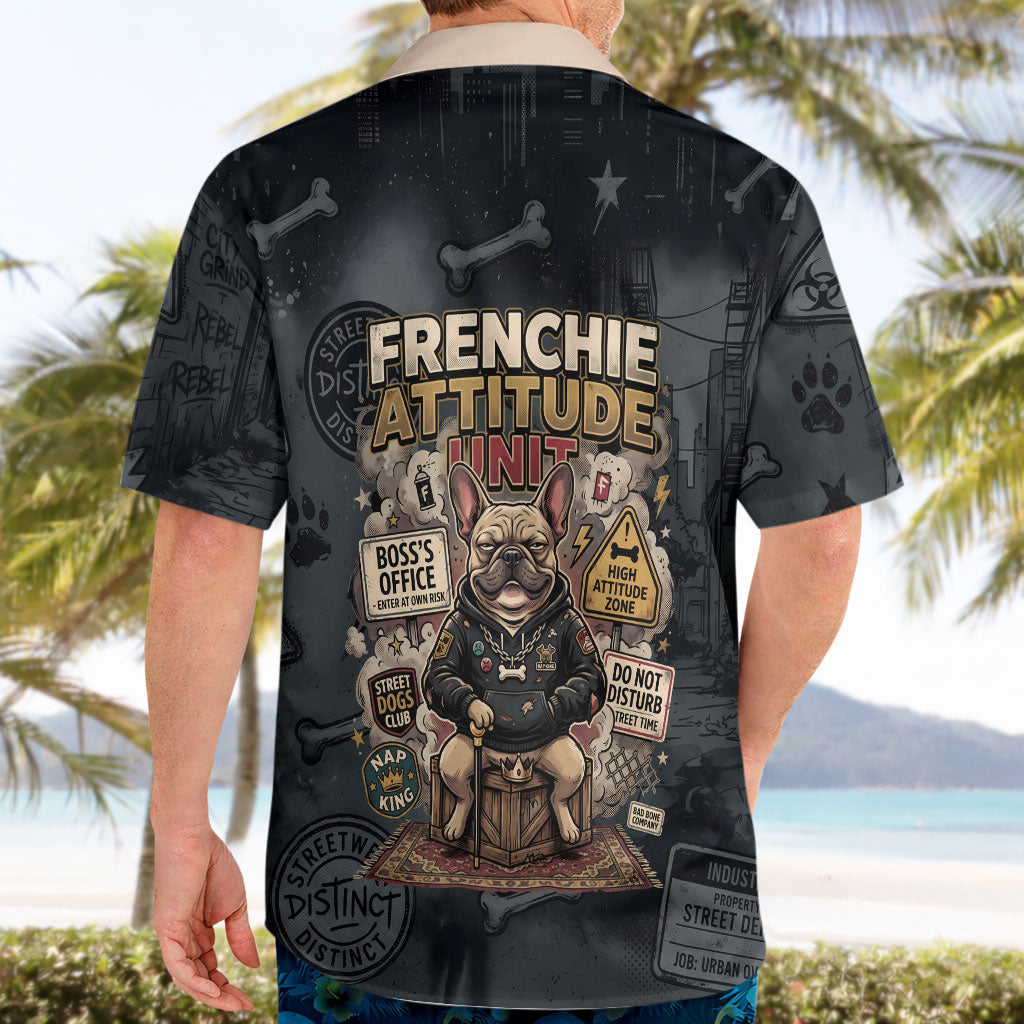 French Bulldog Tiny Body Major Attitude Hawaiian Shirt Urban Streetwear Cool Frenchie Mascot Art