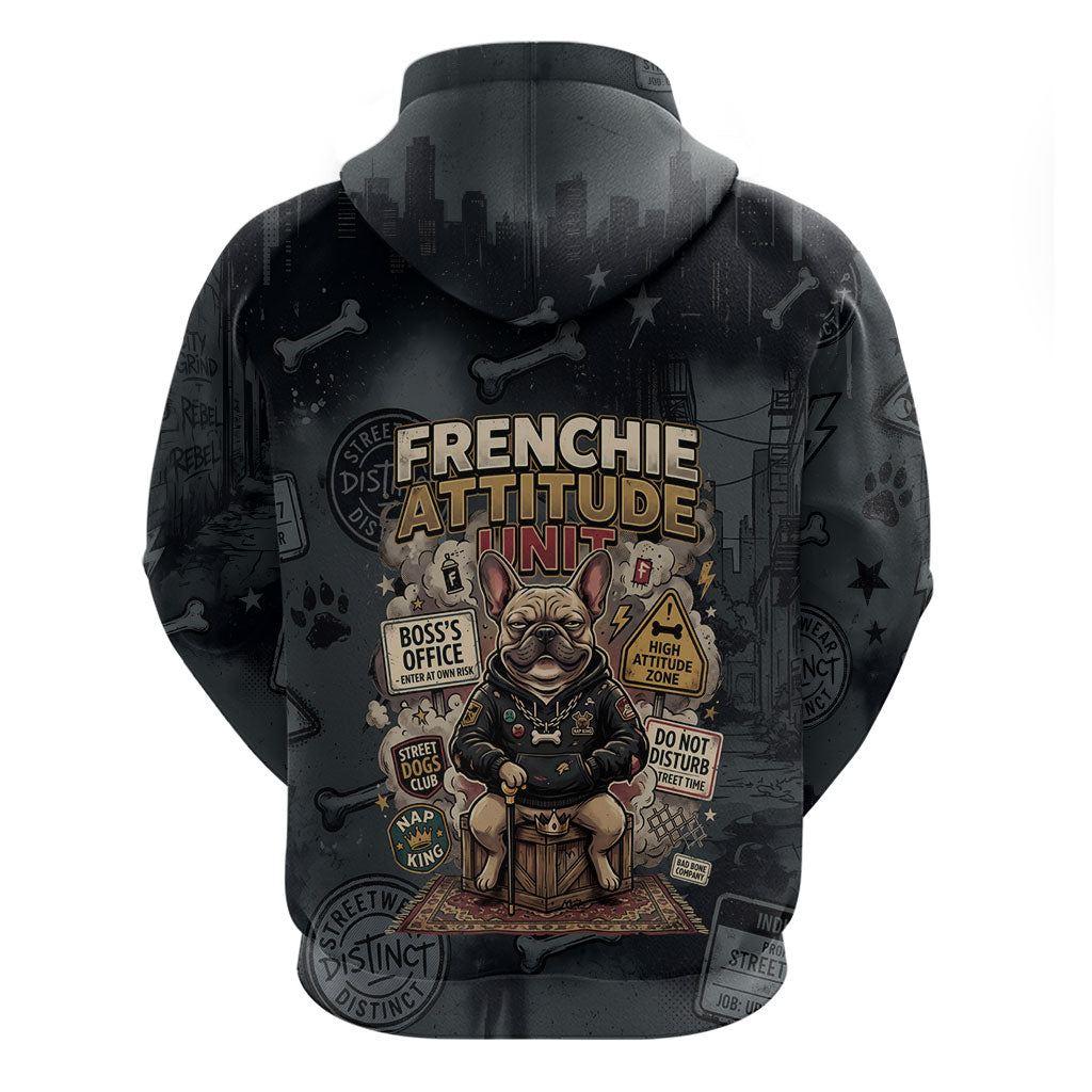 French Bulldog Tiny Body Major Attitude Hoodie Urban Streetwear Cool Frenchie Mascot Art
