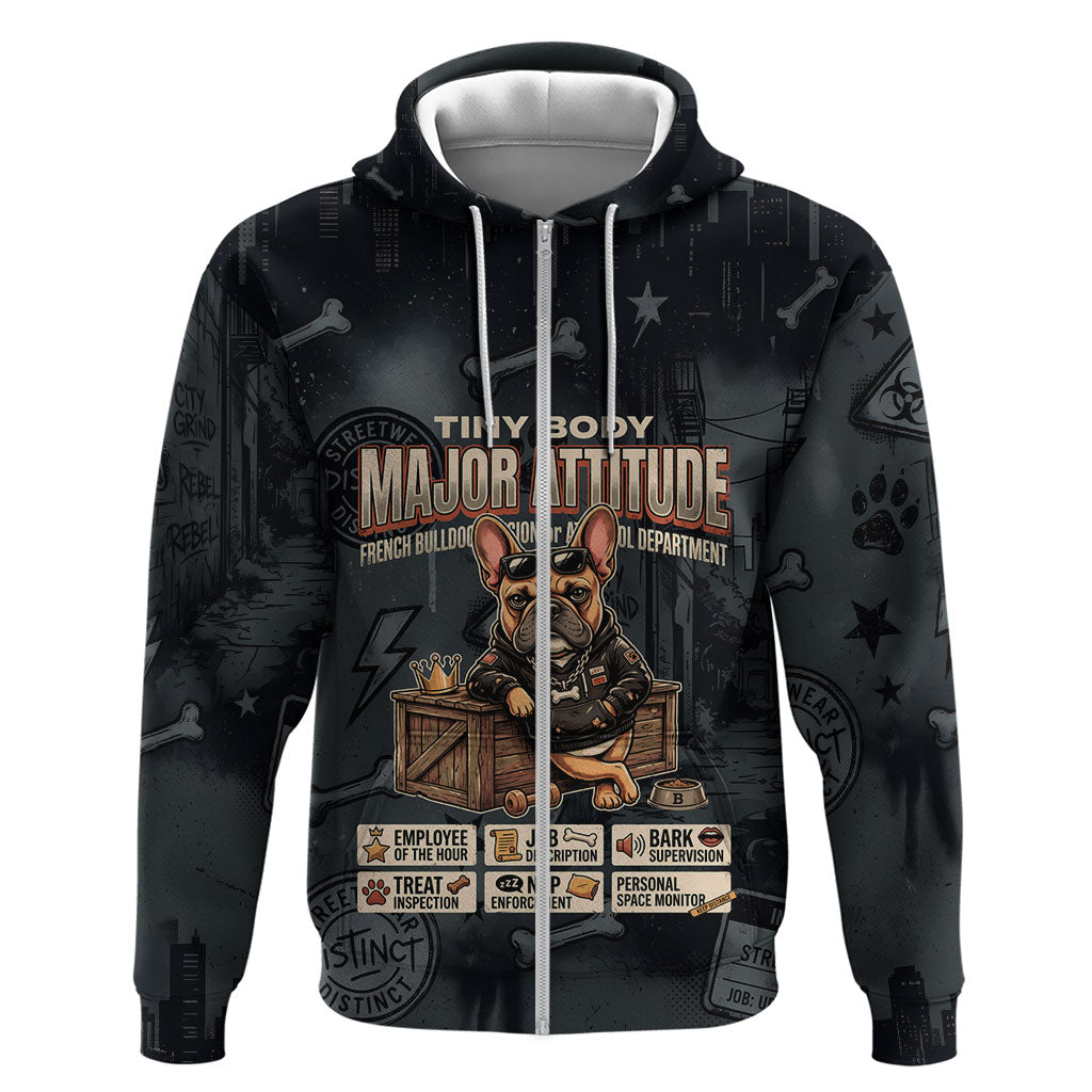 French Bulldog Tiny Body Major Attitude Hoodie Urban Streetwear Cool Frenchie Mascot Art