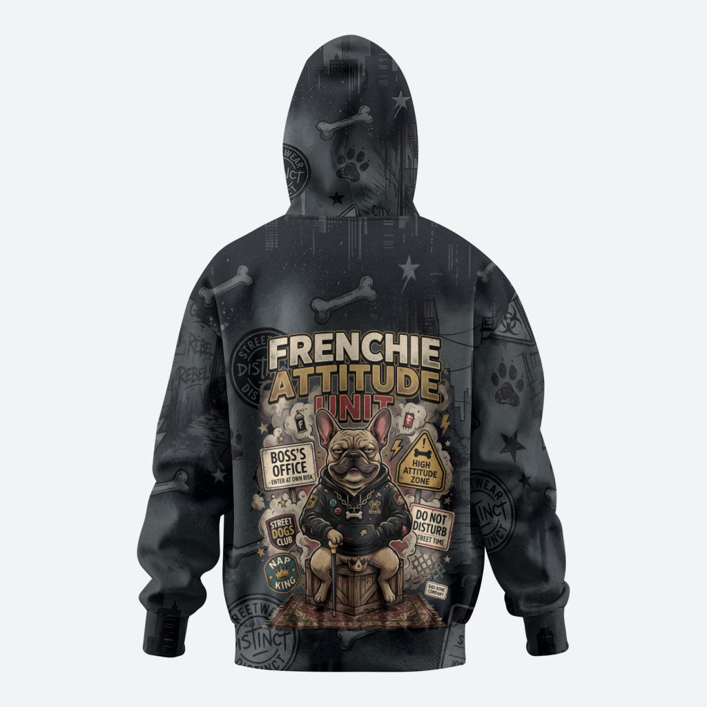 French Bulldog Tiny Body Major Attitude Hoodie Urban Streetwear Cool Frenchie Mascot Art