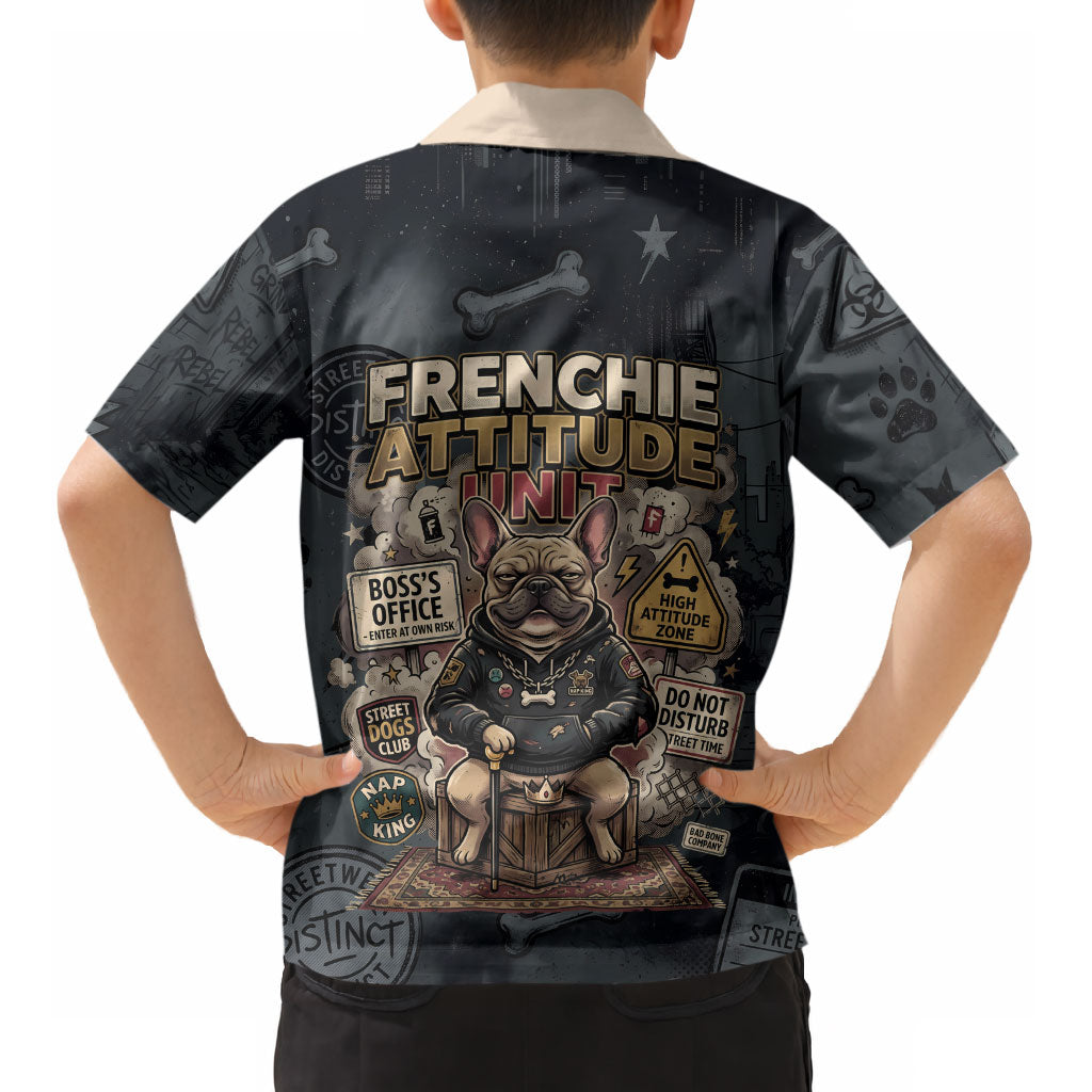 French Bulldog Tiny Body Major Attitude Kid Hawaiian Shirt Urban Streetwear Cool Frenchie Mascot Art