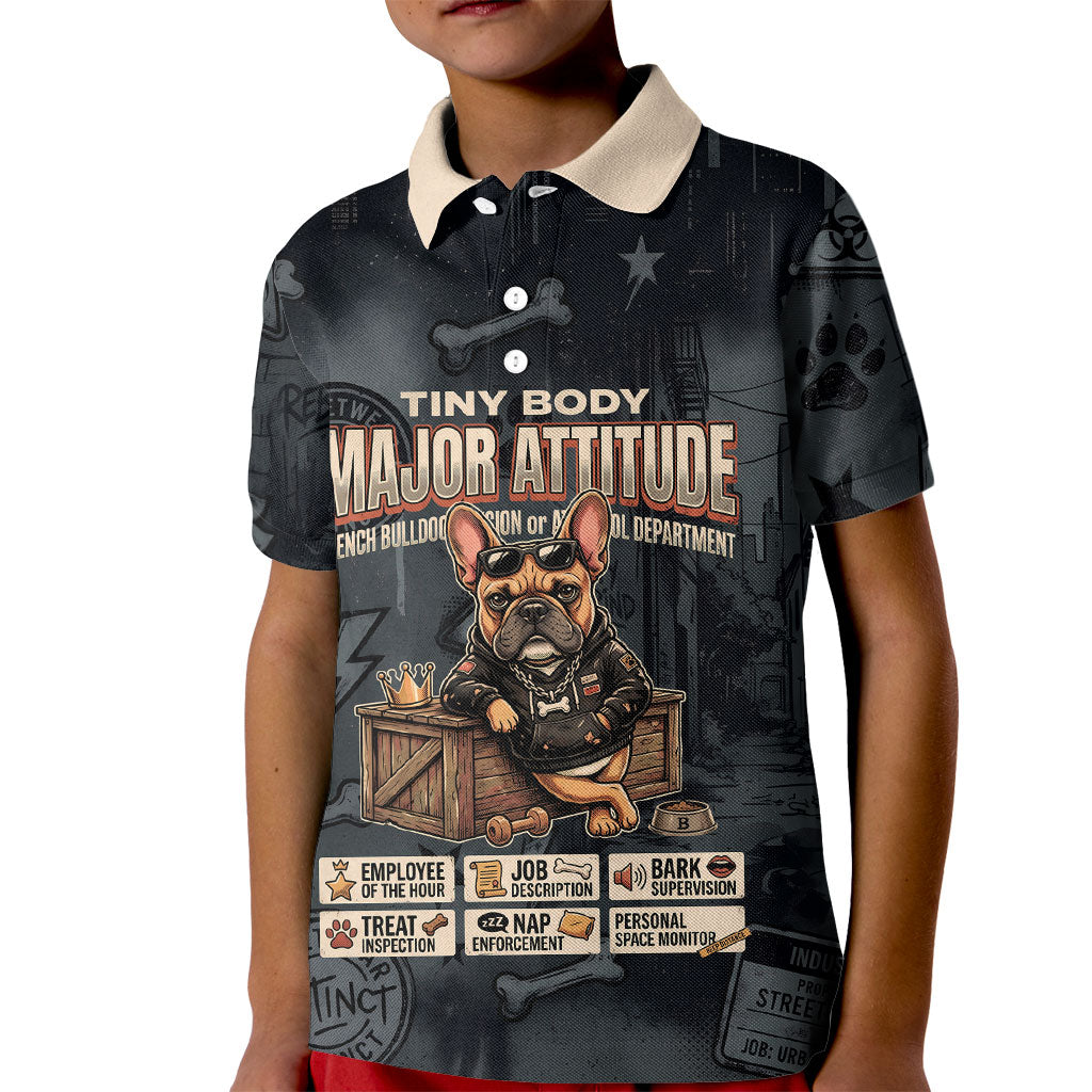 French Bulldog Tiny Body Major Attitude Kid Polo Shirt Urban Streetwear Cool Frenchie Mascot Art