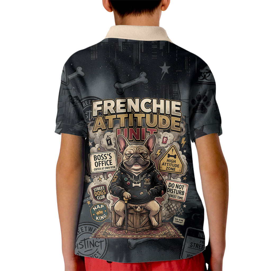 French Bulldog Tiny Body Major Attitude Kid Polo Shirt Urban Streetwear Cool Frenchie Mascot Art