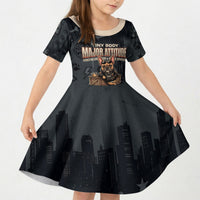 French Bulldog Tiny Body Major Attitude Kid Short Sleeve Dress Urban Streetwear Cool Frenchie Mascot Art