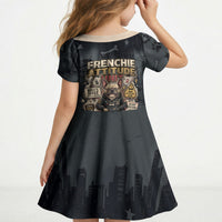 French Bulldog Tiny Body Major Attitude Kid Short Sleeve Dress Urban Streetwear Cool Frenchie Mascot Art
