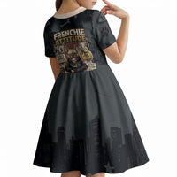 French Bulldog Tiny Body Major Attitude Kid Short Sleeve Dress Urban Streetwear Cool Frenchie Mascot Art