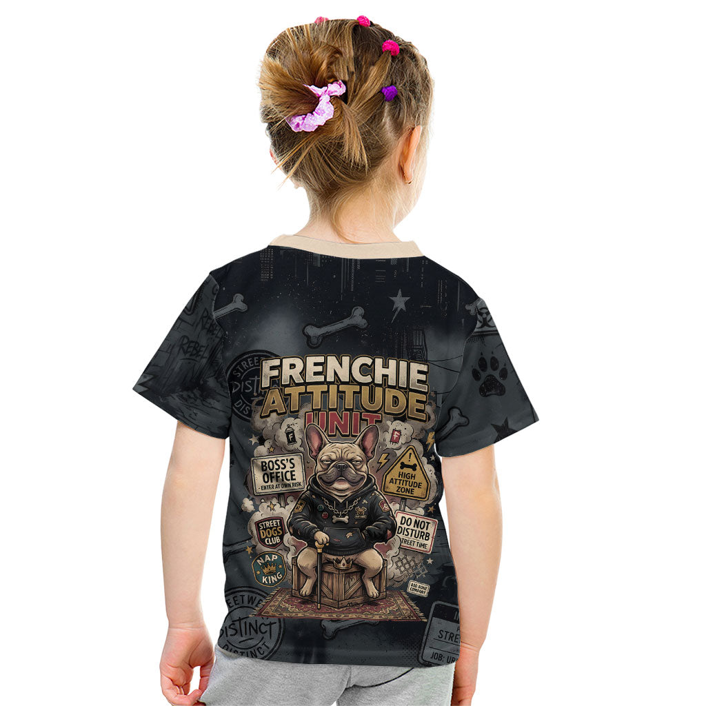 French Bulldog Tiny Body Major Attitude Kid T Shirt Urban Streetwear Cool Frenchie Mascot Art
