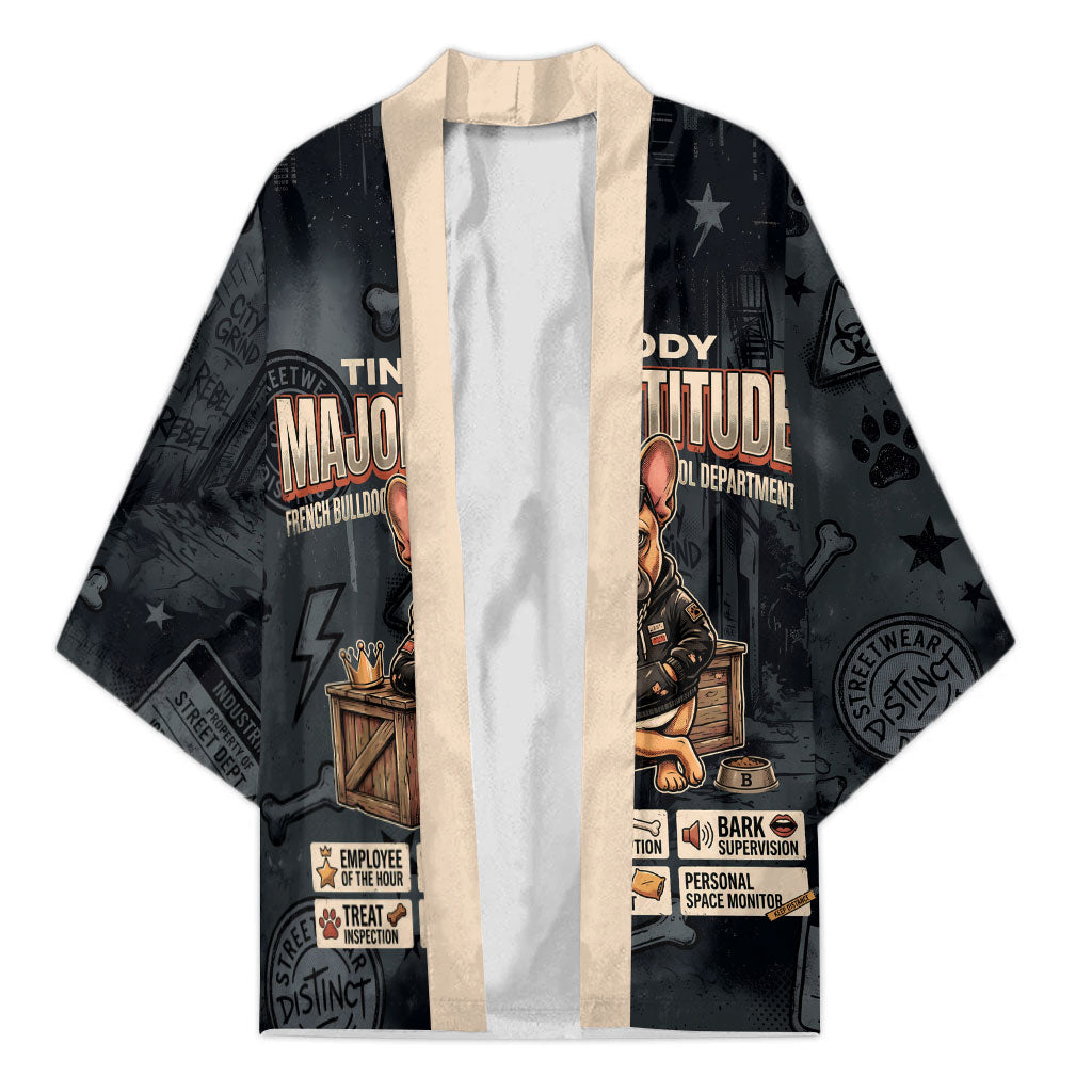 French Bulldog Tiny Body Major Attitude Kimono Urban Streetwear Cool Frenchie Mascot Art