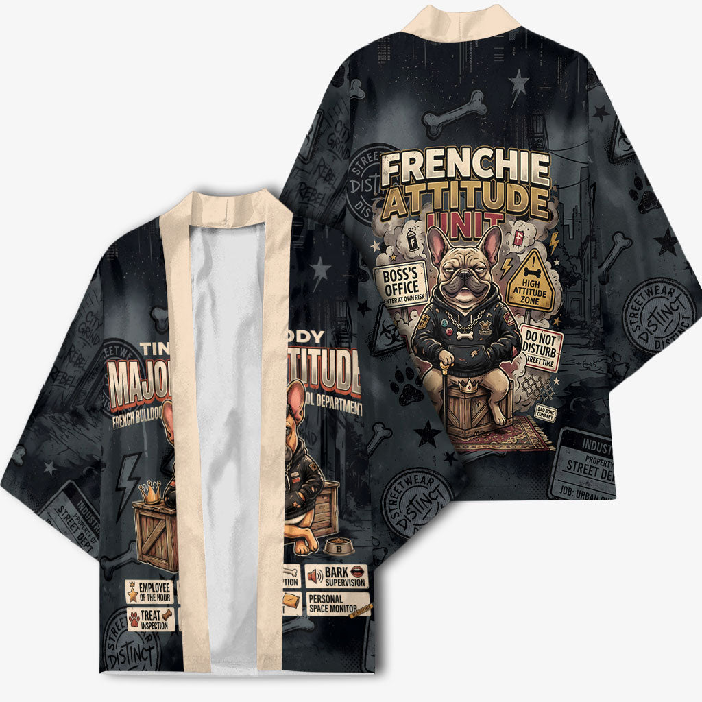 French Bulldog Tiny Body Major Attitude Kimono Urban Streetwear Cool Frenchie Mascot Art