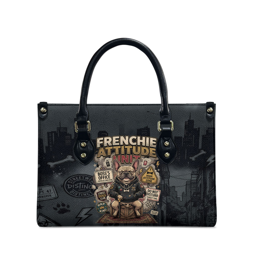 French Bulldog Tiny Body Major Attitude Leather Bag Urban Streetwear Cool Frenchie Mascot Art