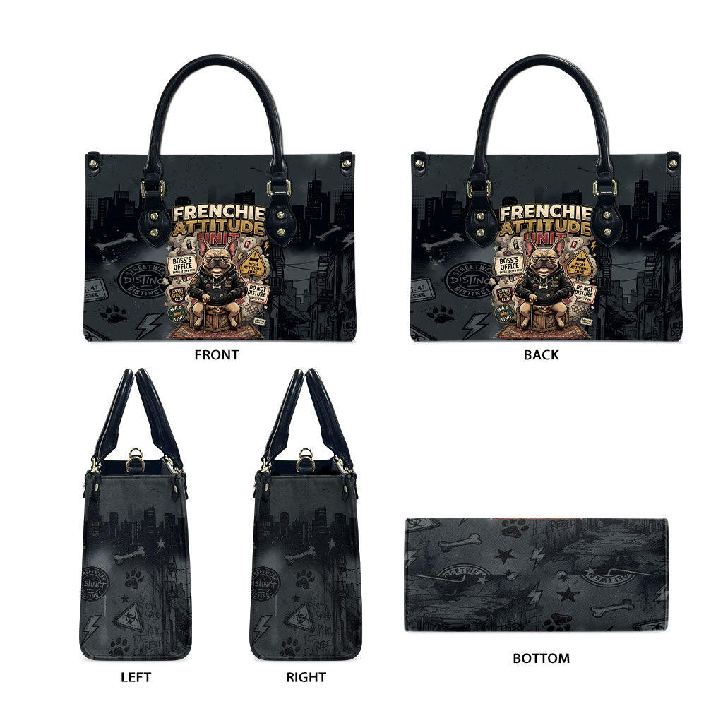 French Bulldog Tiny Body Major Attitude Leather Bag Urban Streetwear Cool Frenchie Mascot Art