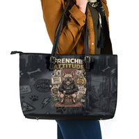 French Bulldog Tiny Body Major Attitude Leather Tote Bag Urban Streetwear Cool Frenchie Mascot Art