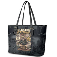 French Bulldog Tiny Body Major Attitude Leather Tote Bag Urban Streetwear Cool Frenchie Mascot Art