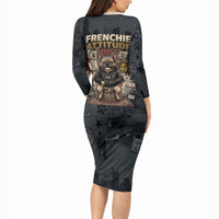French Bulldog Tiny Body Major Attitude Long Sleeve Bodycon Dress Urban Streetwear Cool Frenchie Mascot Art