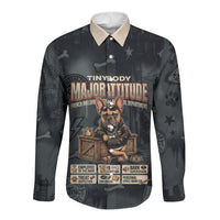 French Bulldog Tiny Body Major Attitude Long Sleeve Button Shirt Urban Streetwear Cool Frenchie Mascot Art