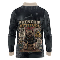 French Bulldog Tiny Body Major Attitude Long Sleeve Polo Shirt Urban Streetwear Cool Frenchie Mascot Art